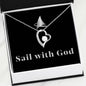 "Sail with God" 14k White Gold Heart & Zirconia Necklace