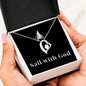 "Sail with God" 14k White Gold Heart & Zirconia Necklace